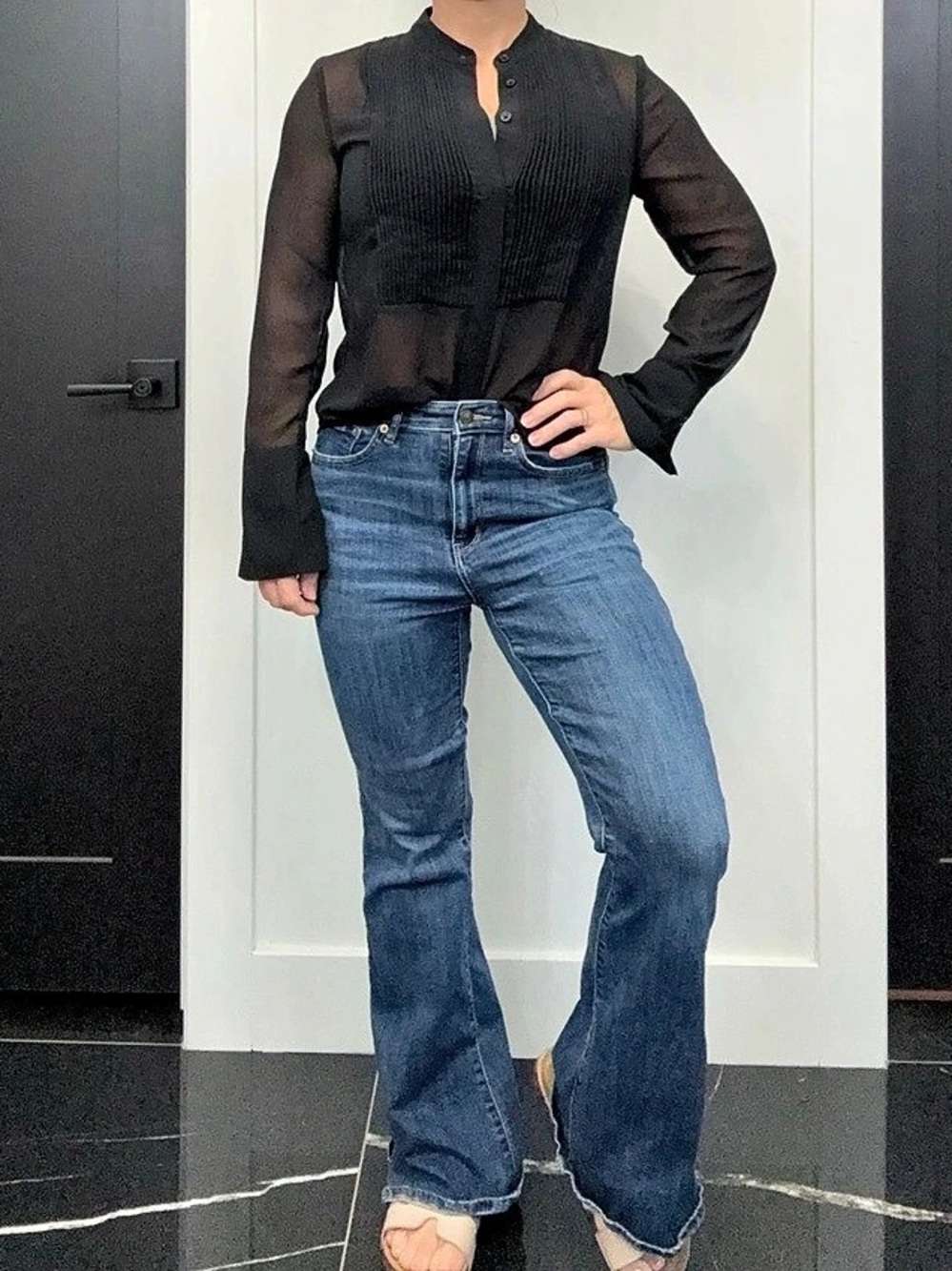 Banana Republic Pleated Bib Blouse in Black Size XS Like New
